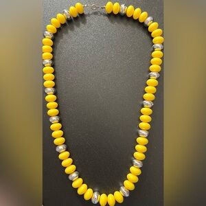 Chunky Saucer Bright Yellow Silver Tone Vintage Retro Beaded Necklace